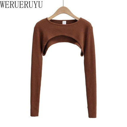 T-shirts Long Sleeve Crop Top Spring Autumn Y2k Aesthetic Clothes O-neck Black White Sexy Harajuku Knitted