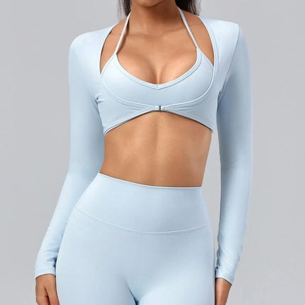 Hearuisavy Women's Sports Crop Top Long Sleeve Yoga Shirt Breathable Quick Dry Fitness Top Gym Pilates Dance Workout Wrap Tops