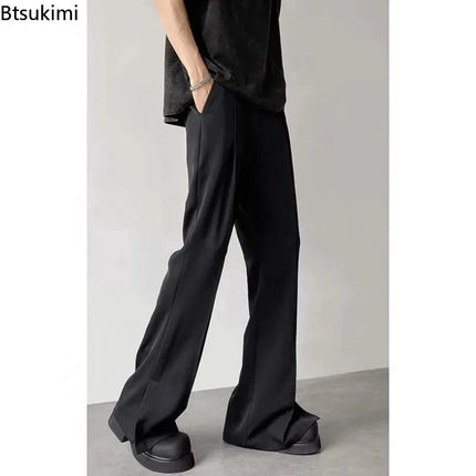 2026 Men's New Brown Black Suit Pants Fashion Social Mens Dress Pants Korean Loose Casual Flared Pants Office Formal Trousers