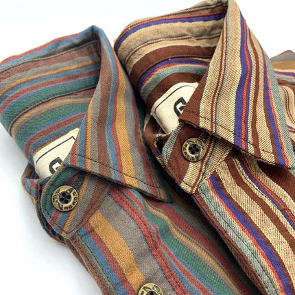 2025 Autumn New Japanese Retro Long-Sleeve Lapel Ethnic Striped Shirt Men's Literary 100% Cotton Washed Casual Loose Blouses