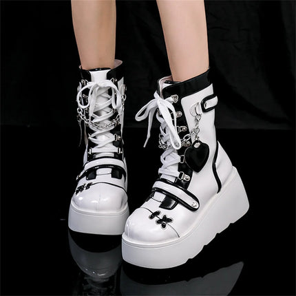 Brand New Ladies Goth Platform Ankle Boots Fashion Buckle Zip Rivet Punk Wedges High Heels Womens Boots Party Street Woman Shoes
