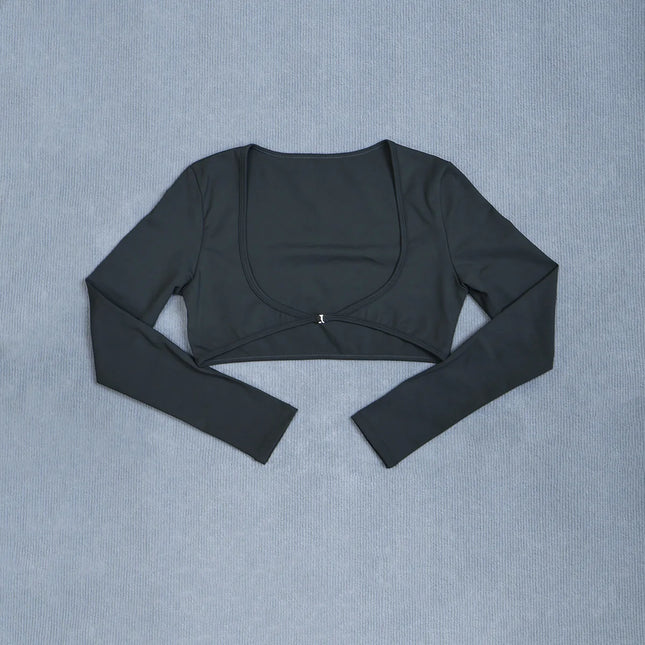 Women's Long Sleeve Yoga Crop Top U-Neck Backless Crossover Fitness Shirt Slim Fit Sexy Workout Gym - product image 8