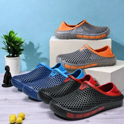 Men's lightweight casual slip-on sandals, non-slip indoor and outdoor beach clogs, simple solid color slip-on shoes