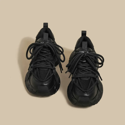Women Casual Chunky Sneakers 2025 Spring Thick Soled Women's Lace Up Casual Sneakers Height Increasing Shoes