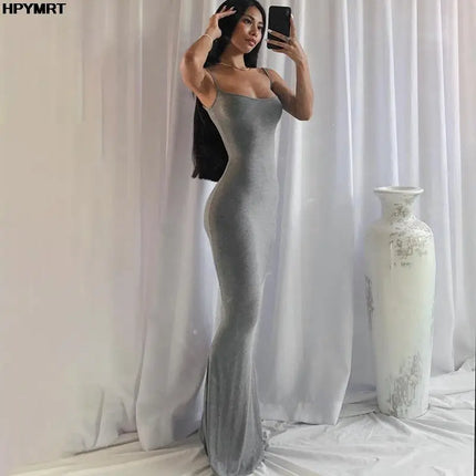 Satin Slip Sleeveless Backless Slim Sexy Maxi Dress Spring Party Y2K Concise Bodycon Elegant Dresses Clothing