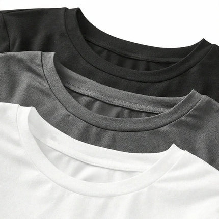 Solid-color long-sleeved T-shirt - Polyester knitted fabric, round neck, regular fit, fall-winter style