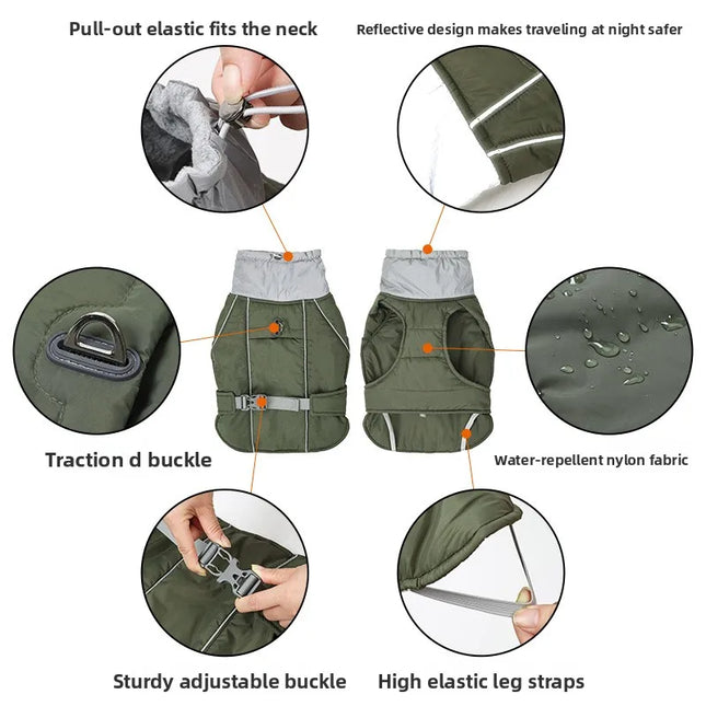 Winter Waterproof Dog Jacket with Reflective Strips, Thick Warm Coat for Pets, Adjustable with D-Ring - product image 2