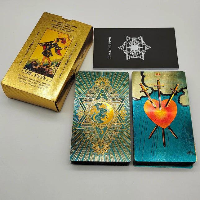 Preiswertes Luxe Goldfolien-Tarot-Deck mit schöner Plastikverpackung Brettspiel mit Orakelkarten für Anfänger