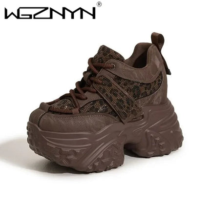 10CM New Microfiber Leather Rhinestone Bling Daddy Tide Breathable Platform Fashion Comfy 2025 High Brand Autumn Spring Shoes