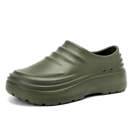 Men's One-Piece Eva Thick-Soled Closed-Toe Work Shoes, Waterproof, Oil-Proof, Non-Slip Slip-On Chef Kitchen Garden Work Shoes