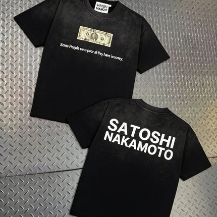 High Street Retro Hip-Hop Satoshi Nakamoto T Shirt Men Women Classic Letter Print Wash loose Casual plus size Short-Sleeve Tees