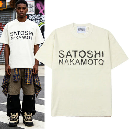 High Street Retro Hip-Hop Satoshi Nakamoto T Shirt Men Women Classic Letter Print Wash loose Casual plus size Short-Sleeve Tees