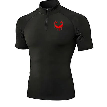 Men's Quick Dry Breathable Quarter Zip Polo Shirts Slim Fit Stretch Short Sleeve Stand Collar Workout Training Sport GYM
