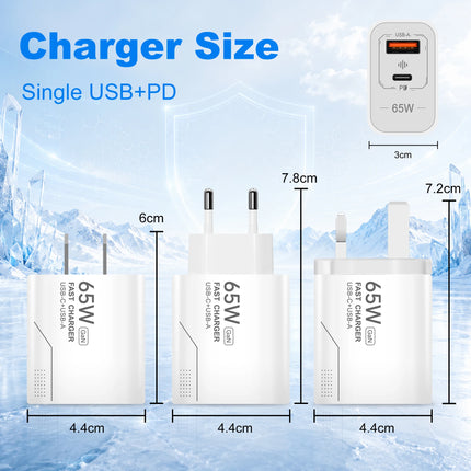 65W GaN USB-C Charger 2-Port Fast Charging Phone Charger Power Adapter For iPhone Samsung Xiaomi USB-C EU/US Plug - product i