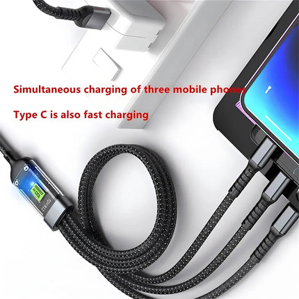 3 in 1 100W USB A Cable Fast Charging Micro USB Data Cord Phone Charger Quick Charge Cable For iPhone Samsung - product image