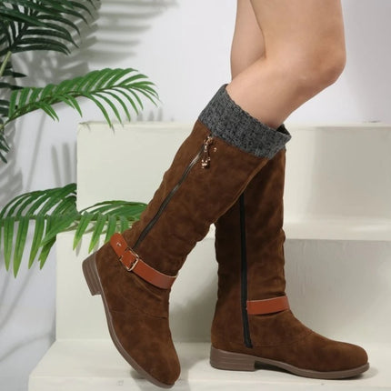 Vintage Women Boots Round Toe Casual Knee High Boots Autumn Winter Fashion Warm Ladies Shoes Solid High Quality