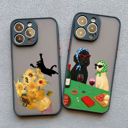 Cute Cartoon Dog Cat Phone Case For iPhone 17 16 15 11 12 14 13 Pro Max Mini X XS XR 7 Plus 17E Shockproof Matte Cover Fundas
