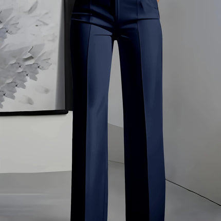 Women High Waisted Wide Leg Office Trousers, Solid Black Pleated Elegant Crease Dress Pants, Professional Full Length Trousers