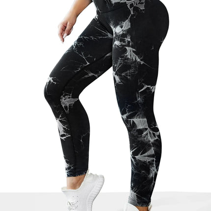 Women's Tie Dye Seamless High-Waisted Yoga Pants Tummy Control Belly Band Pants Comfortable Stretchy Leggings for Women