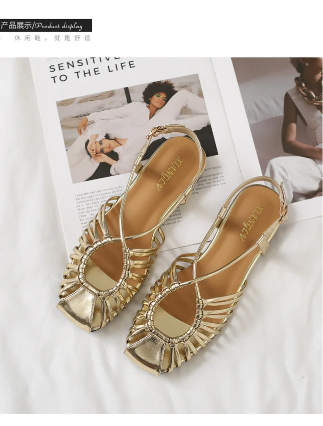 Women Flat Sandals Summer Narrow Band Roman Shoes Casual Plus Size Brand Designer Banquet Beach Gladiator Sandalias Zapato