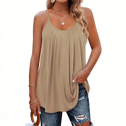 Women Summer Vest Tank Sleeveless Strap Tops Folded Fine Shoulder Straps Camis Loose and Casual Tank Top