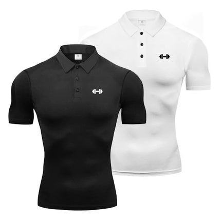 Compression Tight Trainning Exercise Shirts Summer Breathable Quick Dry Short Sleeve Polo Shirts Gym Bodybuilding Fitness Polos