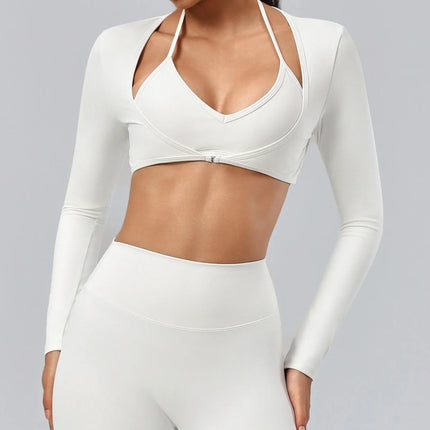 Hearuisavy Women's Sports Crop Top Long Sleeve Yoga Shirt Breathable Quick Dry Fitness Top Gym Pilates Dance Workout Wrap Tops