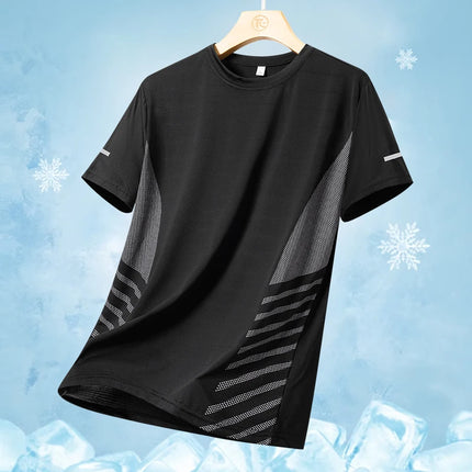 Summer Men's Silk Ice Round Collar T-shirt, Simple Running Fitness Suit, Breathable Thin T-shirt, Quick Dry T-shirt, Summer Tees