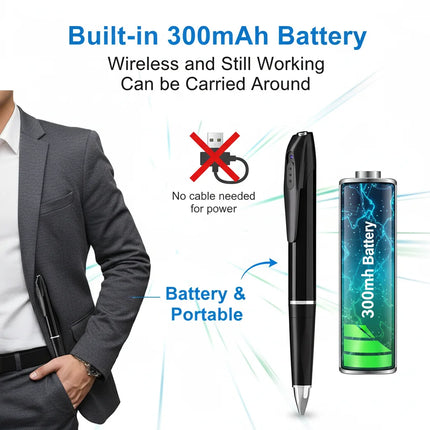 1080P HD Mini Pen Camera 300mAh Rechargeable Portable Video Recorder Wireless WiFi Connection Smart Motion Detection Real Time Remote View Multifunctional Recorder Cam for Home Office Meeting Study Daily Recording