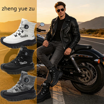 Functional Knob-Adjustable Motorcycle Riding High-Top Boots, Black Anti-Collision Toe Cap, Non-Slip Thick-Soled Motorcycle Shoes, Waterproof and Wear-Resistant Outdoor Off-Road Work Boots, Rider Commuter Anti-Fall Motorcycle