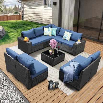 10 Pieces Patio Furniture Set All-Weather Outdoor Wicker Sectional Conversation Sofa Rattan Patio Seating Sofa , Customized