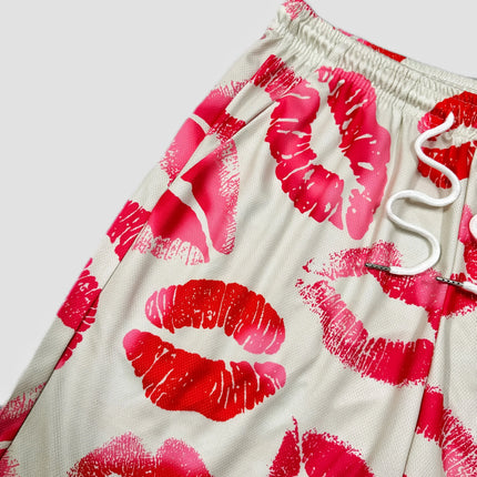 American Romantic Red Lip Print Quick Drying Sports Basketball Shorts, Casual Fitness Shorts