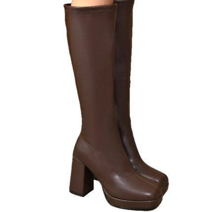 Fashion women's boots 2025 European and American thick soled thick soled skinny elastic boots high heels long boots
