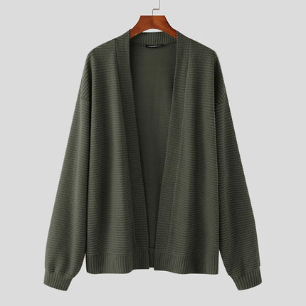 INCERUN 2025 Stylish Men Cardigan Knitted Leisure Solid Loose Long Sleeve Cardigan Streetwear Autumn Male Sweater Outerwear
