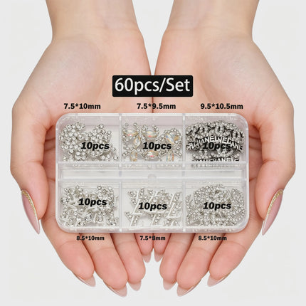 30/60pcs/Box 3D Luxury Metal Nail Art Decorations Alloy Shiny Rhinestones Pearl Gems Zircon Diamond Charms DIY Nail Accessories