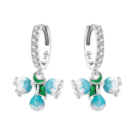 Orstarry Original 925 Sterling Silver Blue Iris Flower Earrings Women Hoop Earring Anniversary Jewelry Trendy Gifts