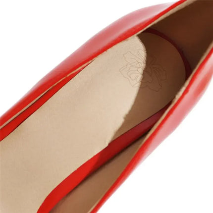 Big Size Elegant Office Women Platform Pumps 12cm Super High Thin Heels Wedding Party Pointed Toe Red Patent Leather Dress Pumps