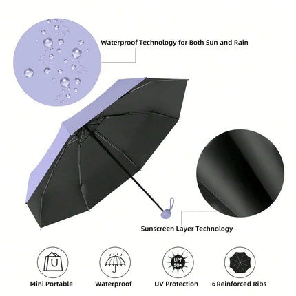 1pc Anti-Uv Mini Umbrella For Sunny And Rainy Days, Portable With Uv Coating And 6 Reinforced Ribs