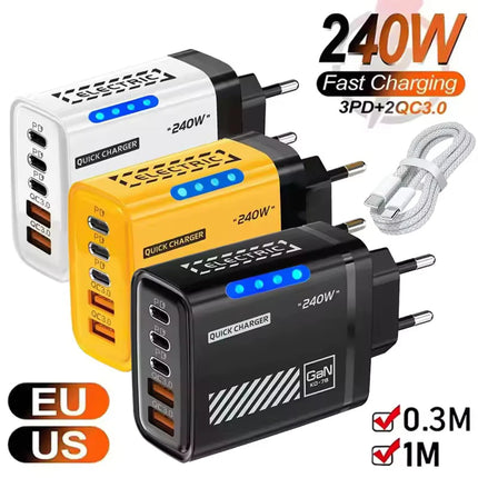 5 IN 1 GaN Desktop Charger For IPhone17 16Pro Laptop Samsung 240W Fast Charging Adapter USB-C To Type-C Cable 3PD - product i