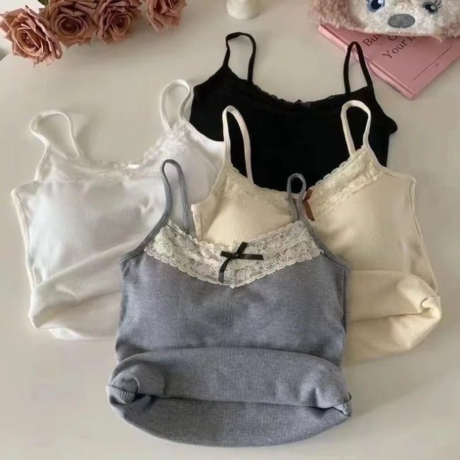 New Knitted Crop Top For Women Solid Color Lace Sling Tops Knitwear Tank Top Female Sexy Slim Camisole - product image 2