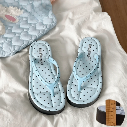 Cute Polka Dot Platform Flip Flops Thick Sole Non-Slip Thong Sandals Breathable Beach Slippers Summer