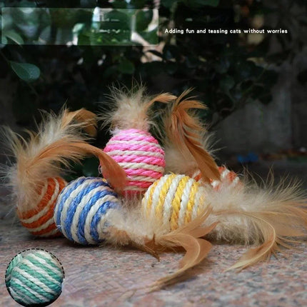 Pet Cat Toys Sisal Feather Ball Cat Scratch Ball Toys Pet Supplies Random Color  игрушки для кошек