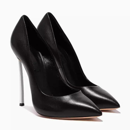 Rose Matte Leather High Heels Stilettos Metallic Heels Women Sexy Pointy Toe 10CM Blade Heels Pumps Slip On Party Ball Shoes