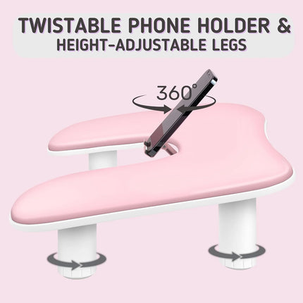 1pcs pink Adjustable Height Nail Arm Rest with Rotating Phone Holde PU Leather Nail Tech Arm Rest, U-Shaped Hand Rest