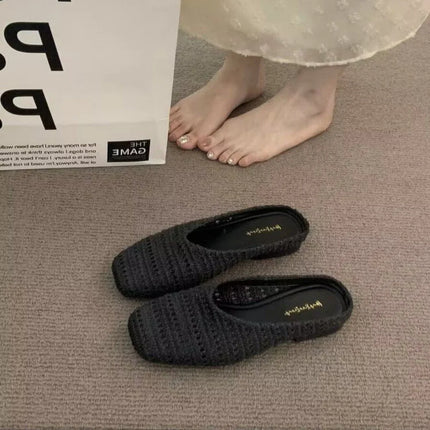 Women Slippers 2026 New Women's French Style Vacation Woven Mules Niche Closed Toe Slides For Outdoor Bohemian Sandals