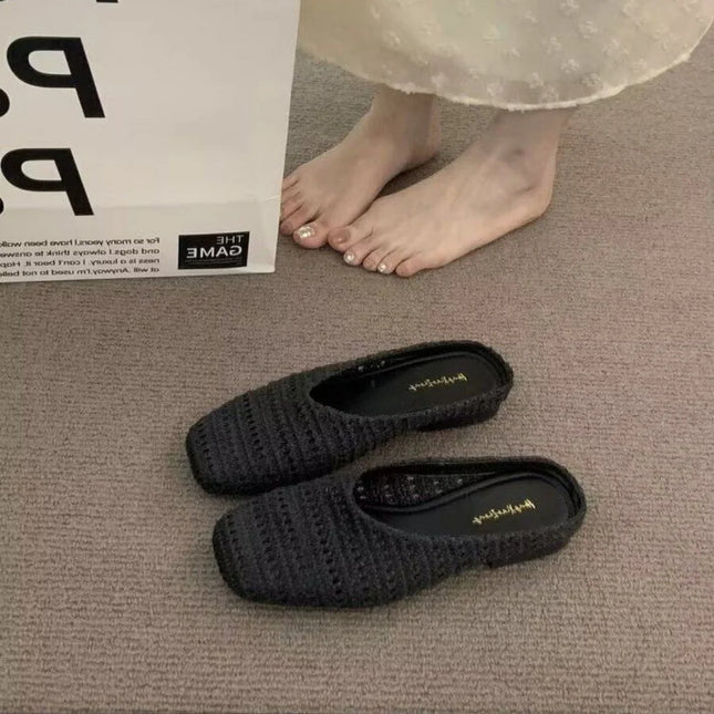 Women Slippers 2026 New Women's French Style Vacation Woven Mules Niche Closed Toe Slides For Outdoor Bohemian Sandals