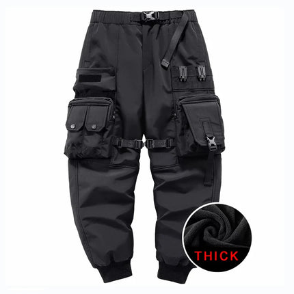 2022 Winter Thick Tactical Cargo Pants Men Fashion Functional Multi Pockets Trousers Hip Hop Streetwear Pants Techwear Black