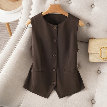 Single-Breasted Short V Neck Sleeveless Suit Vest for Women in Spring and Autumn Fashionable Workplace Elegant Slimming Look Wome