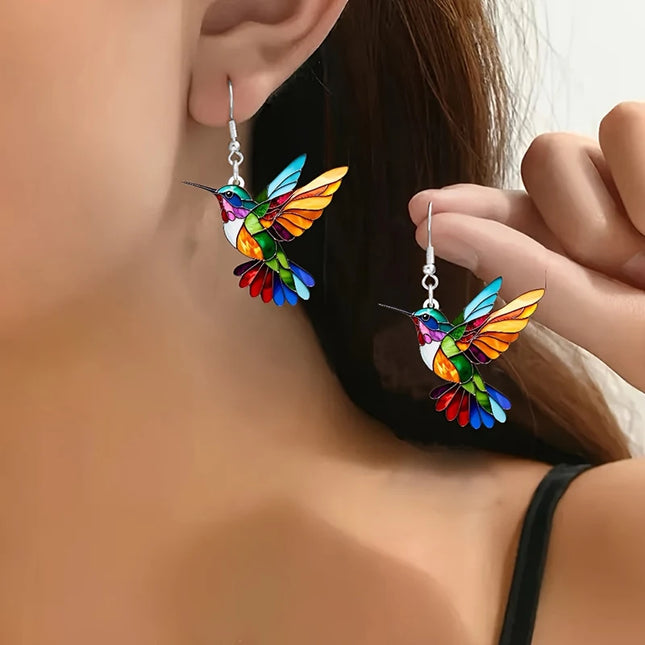 FTCY Acrylic Hummingbird Earrings For Women Retro Style Colorful Bird Drop Earrings Women's Jewelry Gifts - product image 2