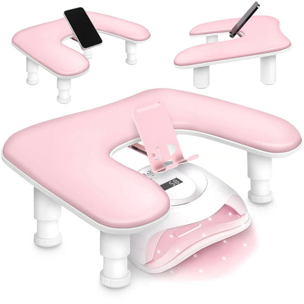 1pcs pink Adjustable Height Nail Arm Rest with Rotating Phone Holde PU Leather Nail Tech Arm Rest, U-Shaped Hand Rest